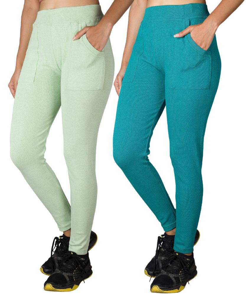     			KARARO JEGGINGS - Cotton Blend Skinny Fit Sea Green Women's Jeggings ( Pack of 2 )