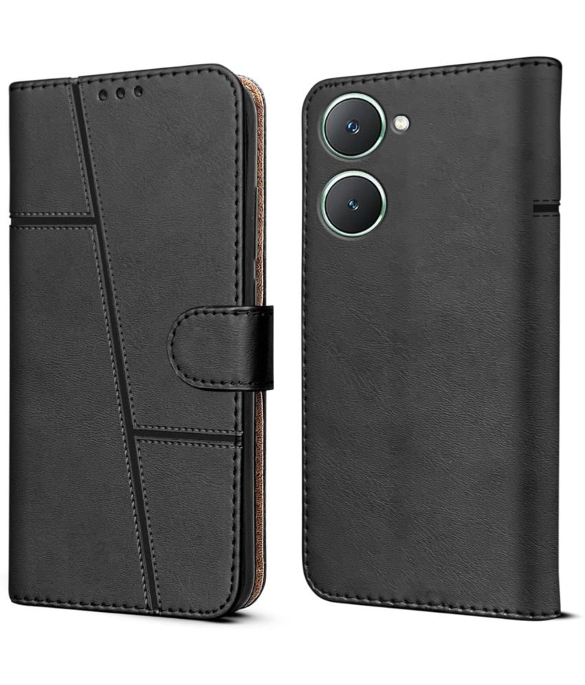     			NBOX Black Flip Cover Artificial Leather Compatible For Vivo Y03 ( Pack of 1 )