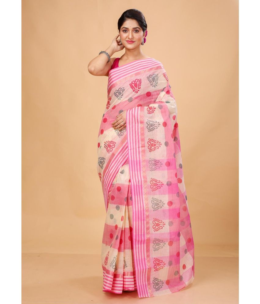     			Puspika Cotton Woven Saree Without Blouse Piece - Pink ( Pack of 1 )