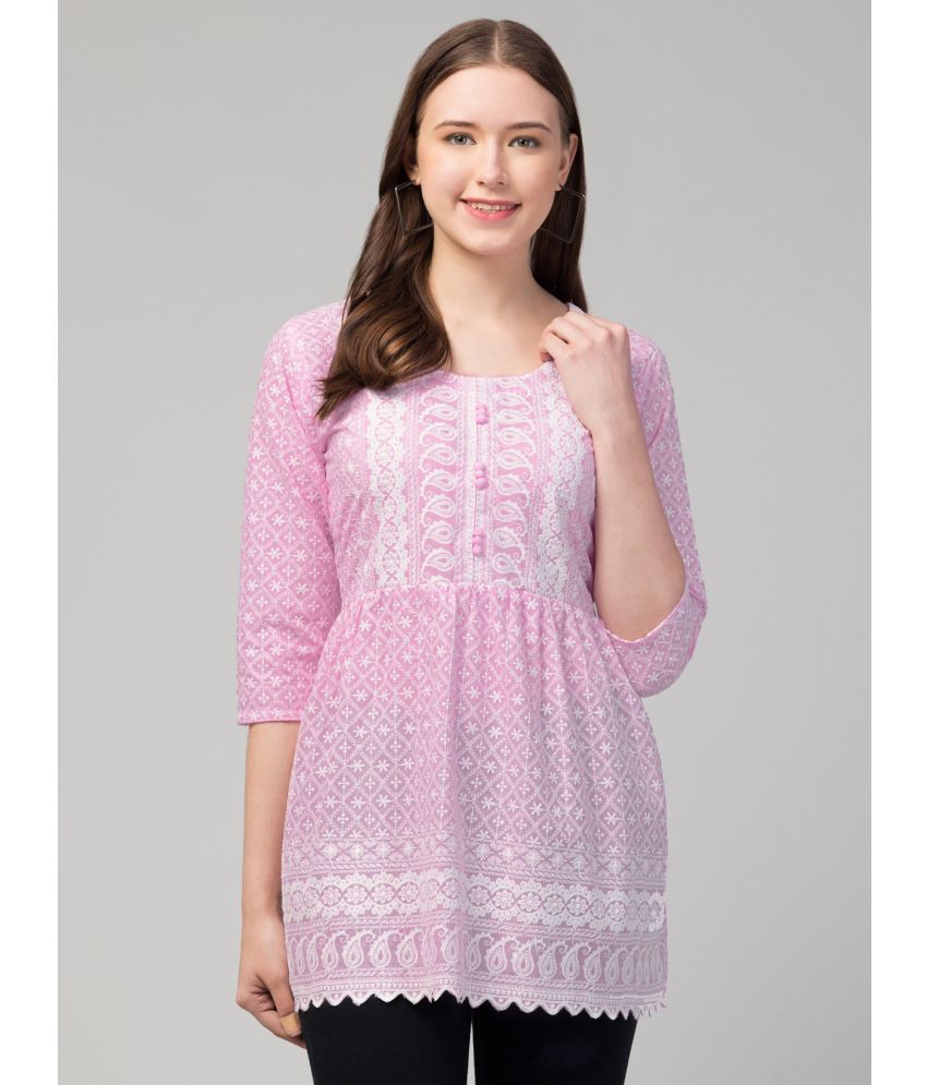     			SMASUM Cotton Embroidered Flared Women's Kurti - Pink ( Pack of 1 )