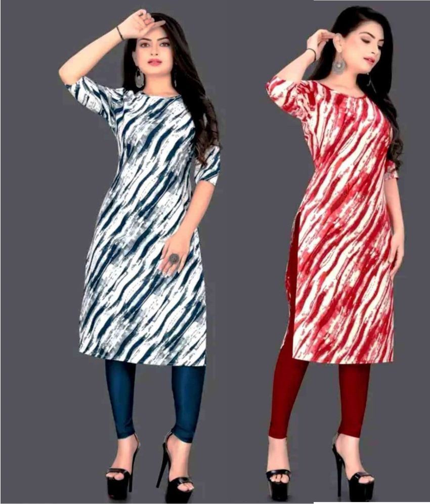     			Tathastu Crepe Printed A-line Women's Kurti - Red,Blue ( Pack of 2 )