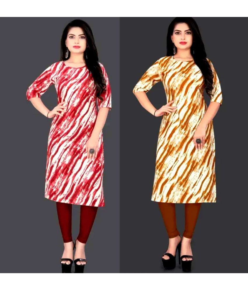     			VACHHARJ GROUP Crepe Printed A-line Women's Kurti - Red & Yellow ( Pack of 2 )