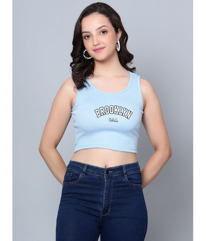     			fashion and youth Light Blue Cotton Blend Women's Crop Top ( Pack of 1 )