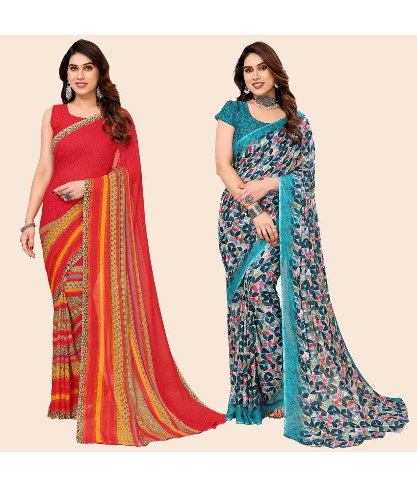     			ANAND SAREES Georgette Printed Saree With Blouse Piece - Multicolour ( Pack of 2 )