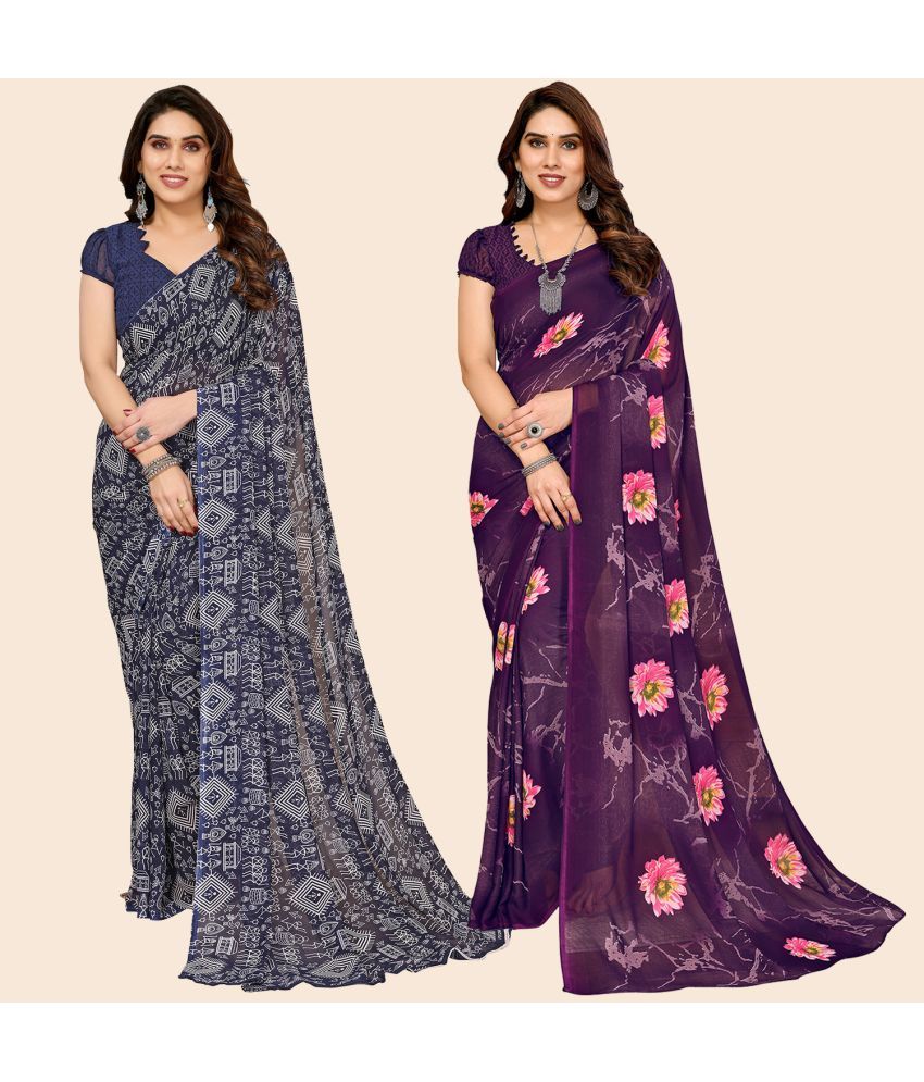     			ANAND SAREES Georgette Printed Saree With Blouse Piece - Multicolour ( Pack of 2 )