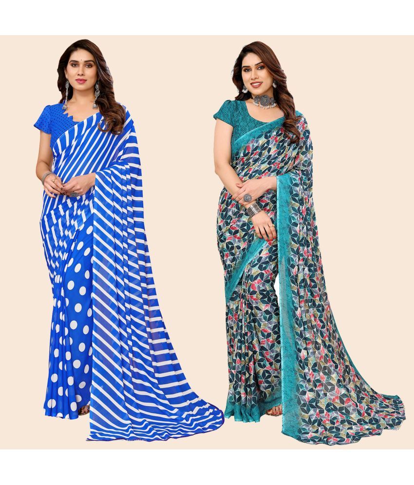     			ANAND SAREES Georgette Printed Saree With Blouse Piece - Multicolour ( Pack of 2 )