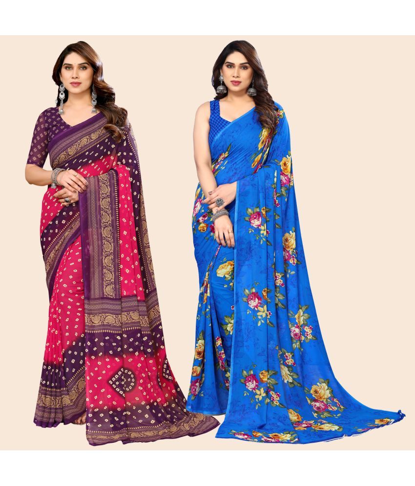     			ANAND SAREES Georgette Printed Saree With Blouse Piece - Multicolour ( Pack of 2 )