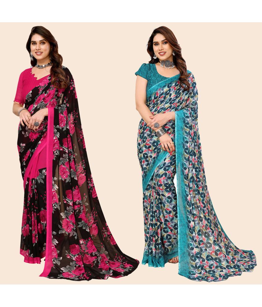     			ANAND SAREES Georgette Printed Saree With Blouse Piece - Multicolour ( Pack of 2 )