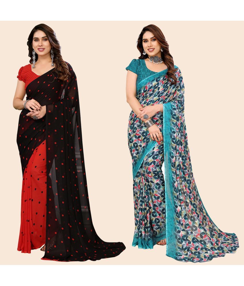     			ANAND SAREES Georgette Printed Saree With Blouse Piece - Multicolour ( Pack of 2 )