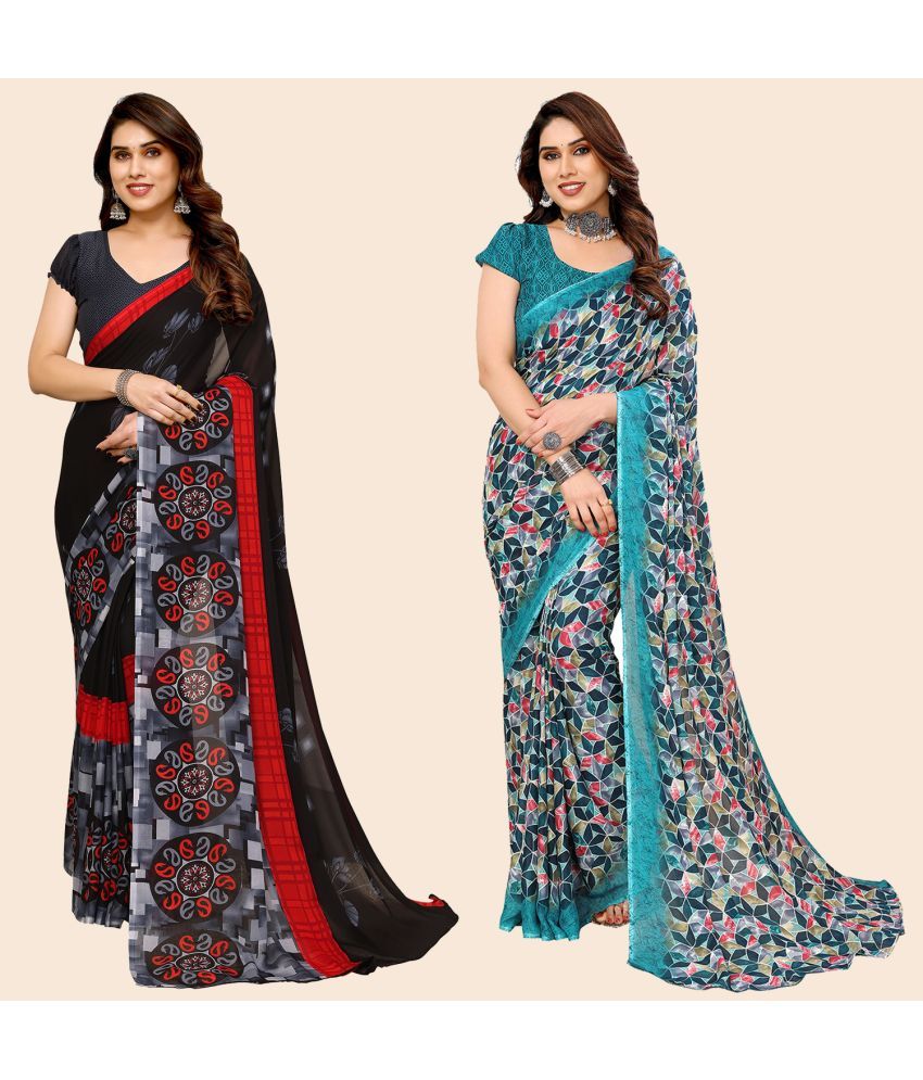     			ANAND SAREES Georgette Printed Saree With Blouse Piece - Multicolour ( Pack of 2 )