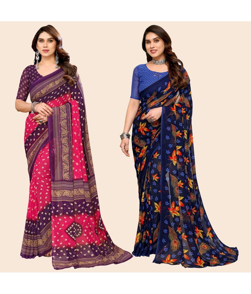     			ANAND SAREES Georgette Printed Saree With Blouse Piece - Multicolour ( Pack of 2 )