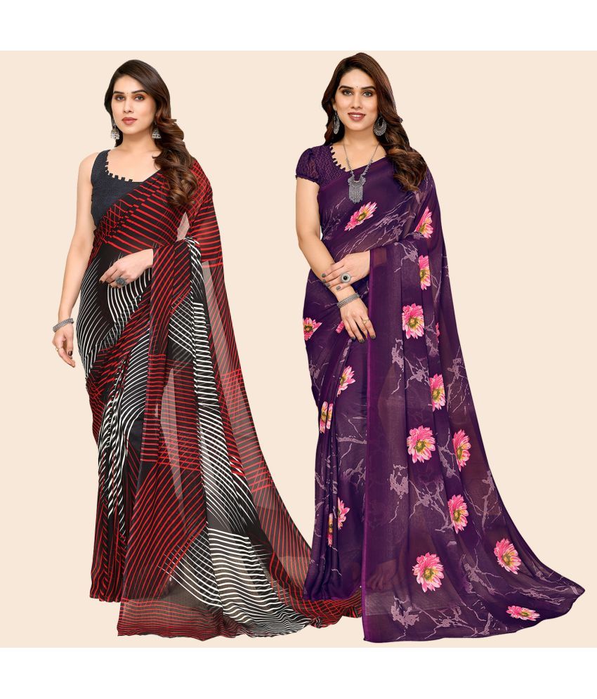     			ANAND SAREES Georgette Printed Saree With Blouse Piece - Multicolour ( Pack of 2 )