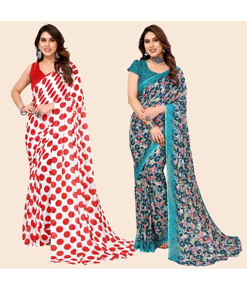     			ANAND SAREES Georgette Printed Saree With Blouse Piece - Multicolour ( Pack of 2 )