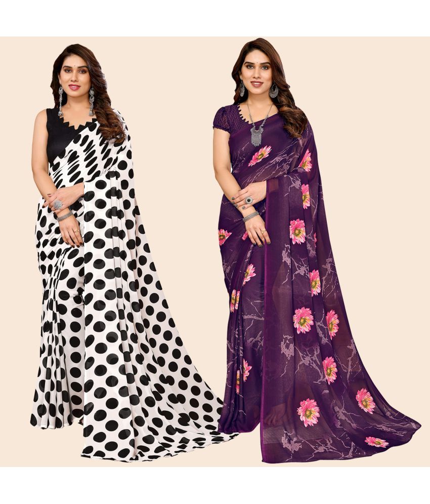     			ANAND SAREES Georgette Printed Saree With Blouse Piece - Multicolour ( Pack of 2 )