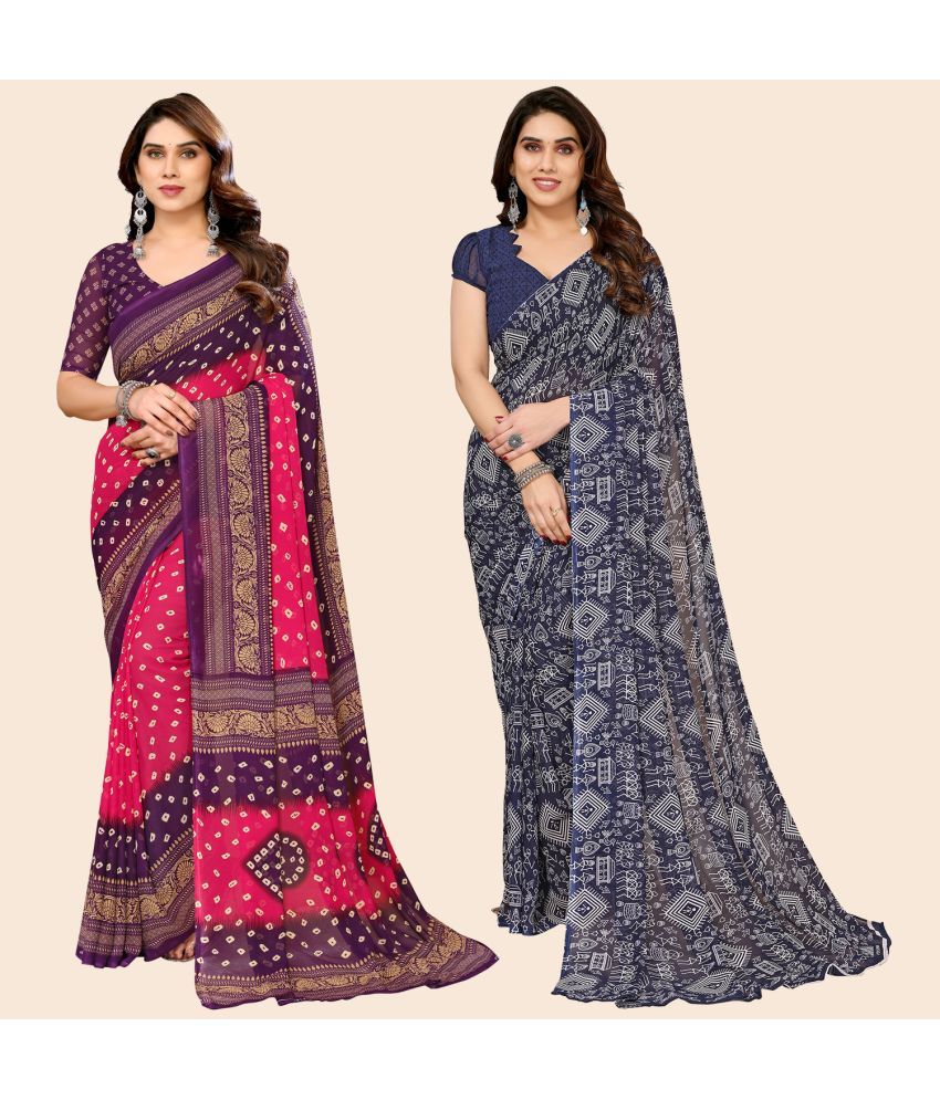     			ANAND SAREES Georgette Printed Saree With Blouse Piece - Multicolour ( Pack of 2 )