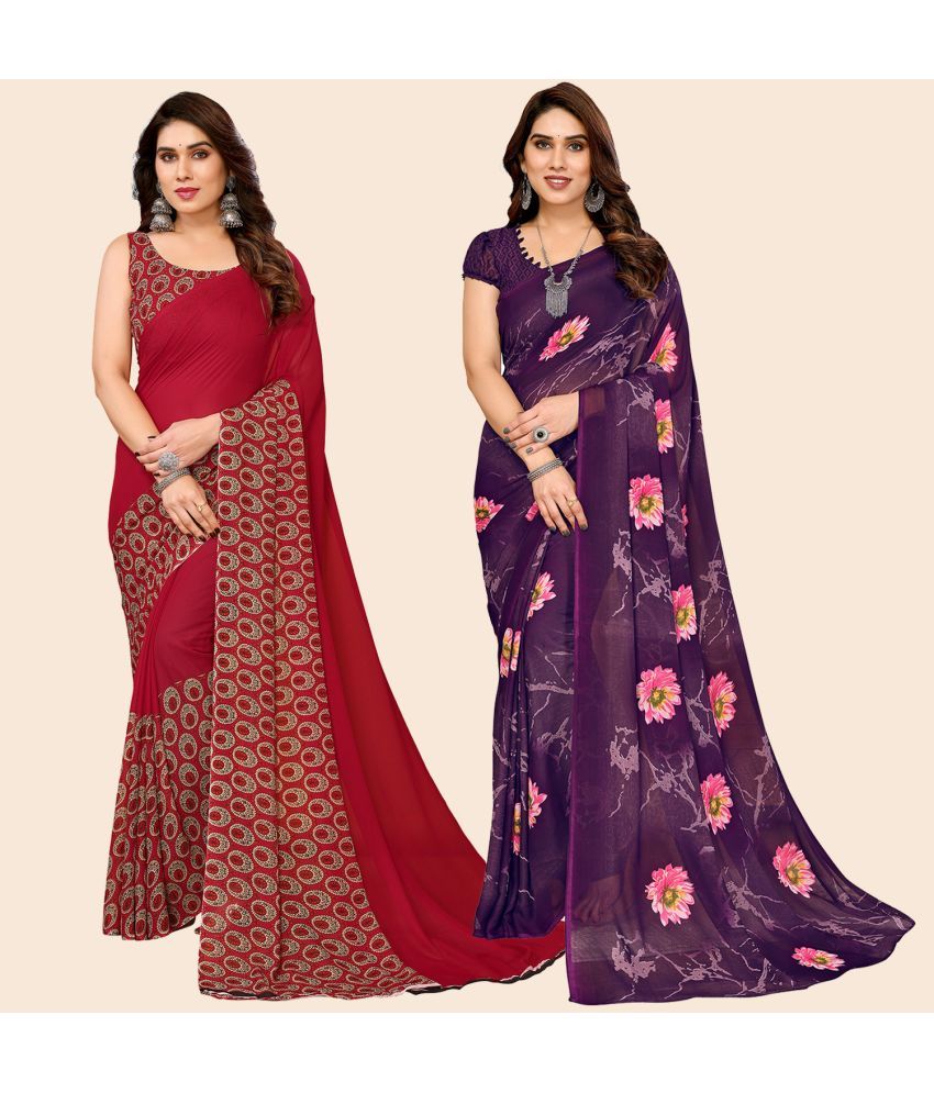     			ANAND SAREES Georgette Printed Saree With Blouse Piece - Multicolour ( Pack of 2 )