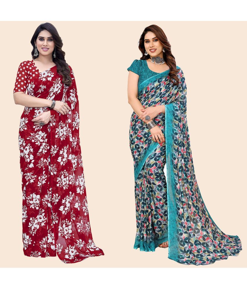     			ANAND SAREES Georgette Printed Saree With Blouse Piece - Multicolour ( Pack of 2 )