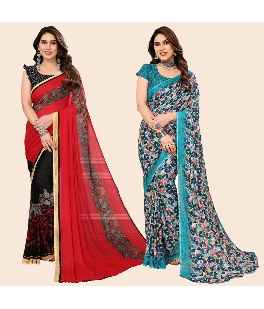     			ANAND SAREES Georgette Printed Saree With Blouse Piece - Multicolour ( Pack of 2 )