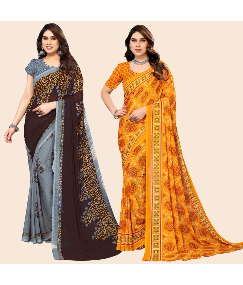     			ANAND SAREES Georgette Printed Saree With Blouse Piece - Multicolour ( Pack of 2 )