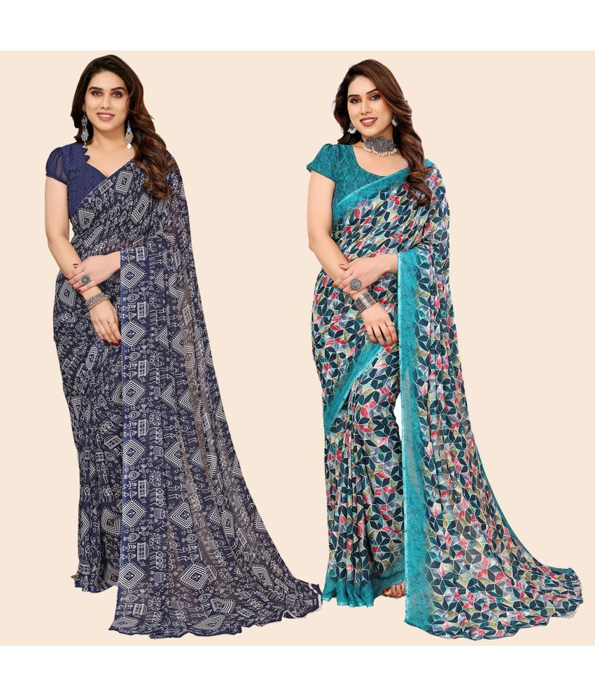     			ANAND SAREES Georgette Printed Saree With Blouse Piece - Multicolour ( Pack of 2 )