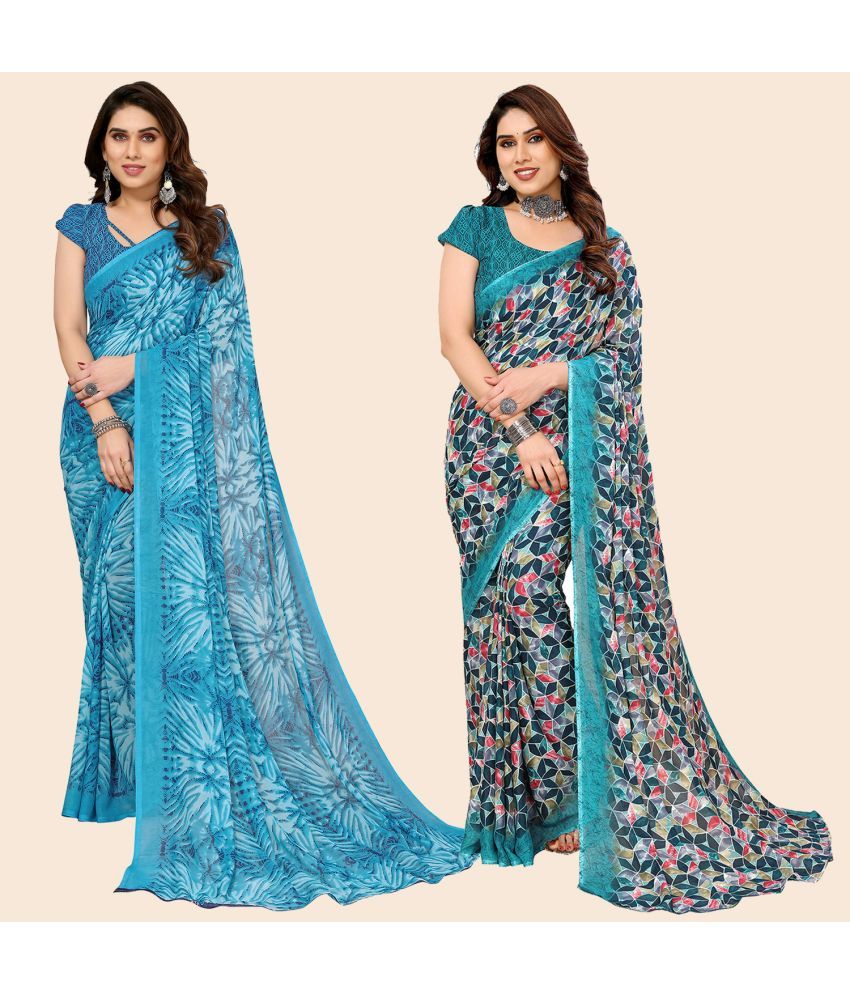     			ANAND SAREES Georgette Printed Saree With Blouse Piece - Multicolour ( Pack of 2 )