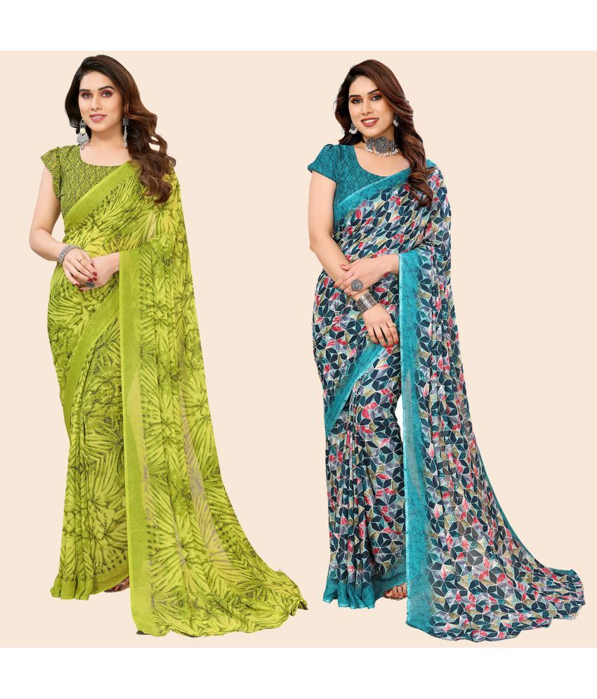     			ANAND SAREES Georgette Printed Saree With Blouse Piece - Multicolour ( Pack of 2 )