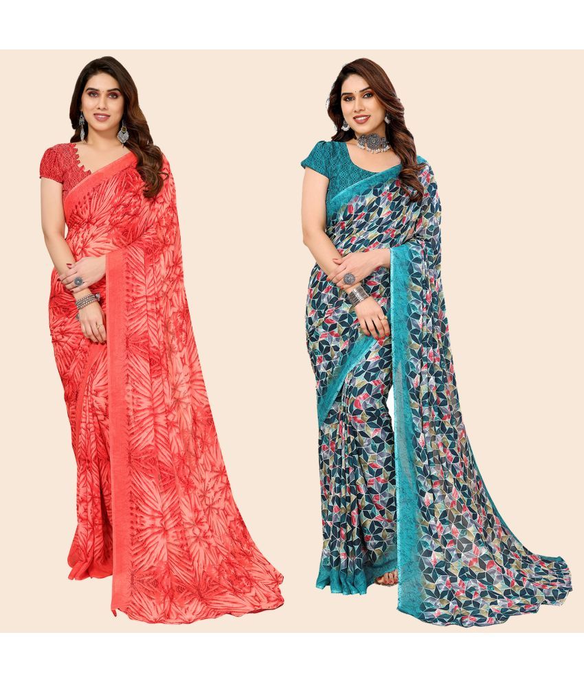     			ANAND SAREES Georgette Printed Saree With Blouse Piece - Multicolour ( Pack of 2 )