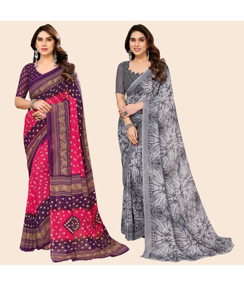     			ANAND SAREES Georgette Printed Saree With Blouse Piece - Multicolour ( Pack of 2 )