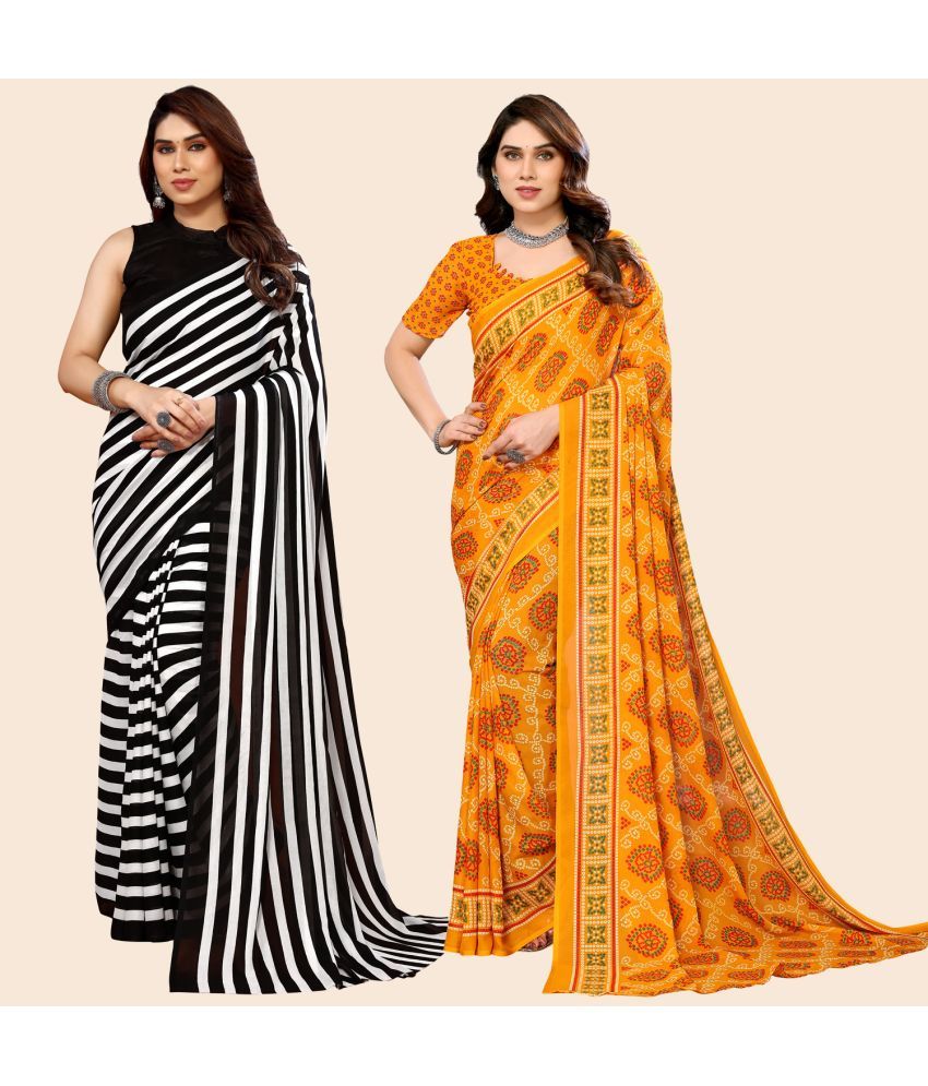     			ANAND SAREES Georgette Striped Saree With Blouse Piece - Multicolour ( Pack of 2 )