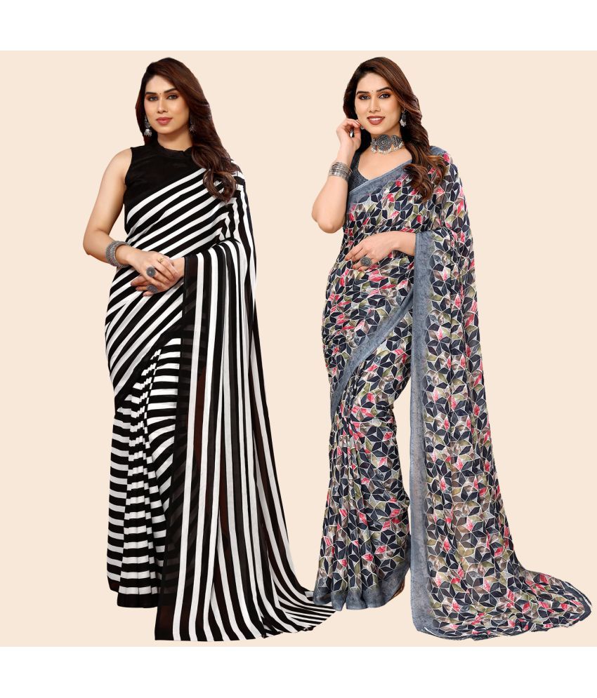     			ANAND SAREES Georgette Striped Saree With Blouse Piece - Multicolour ( Pack of 2 )