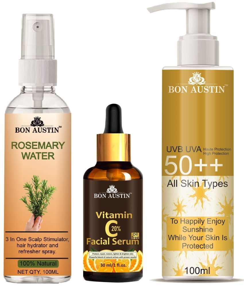     			Bon Austin Rosemary Water | Hair Spray For Regrowth | Hair Growth Expert 100ml, Vitamin C20% Face Serum (30ML) & UVA & UVB Protection Sunscreen 100ml  - Set of 3 Items