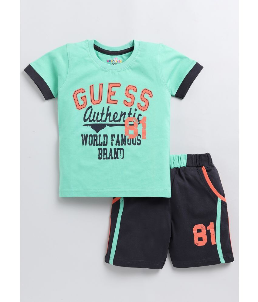     			CUTOPIES Mint Green Cotton Boys T-Shirt & Shorts ( Pack of 1 )