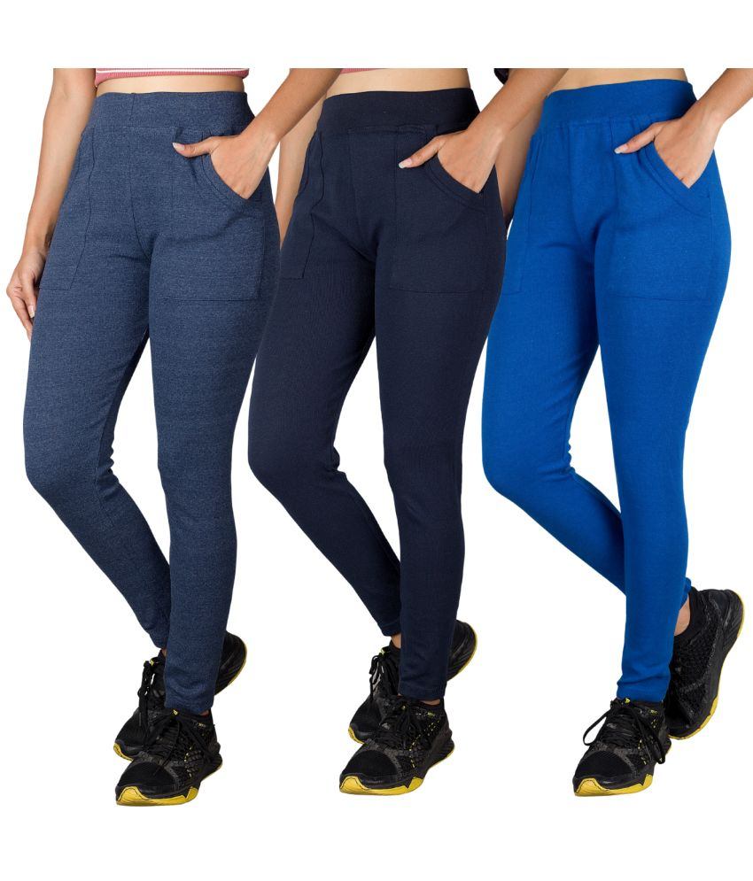     			KARARO JEGGINGS - Cotton Blend Skinny Fit Navy Blue Women's Jeggings ( Pack of 3 )