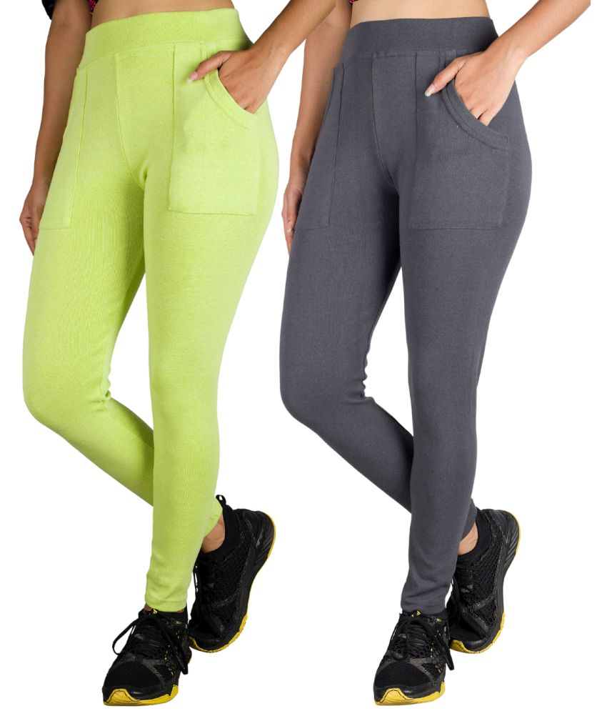     			KARARO JEGGINGS - Cotton Blend Skinny Fit Fluorescent Green Women's Jeggings ( Pack of 2 )