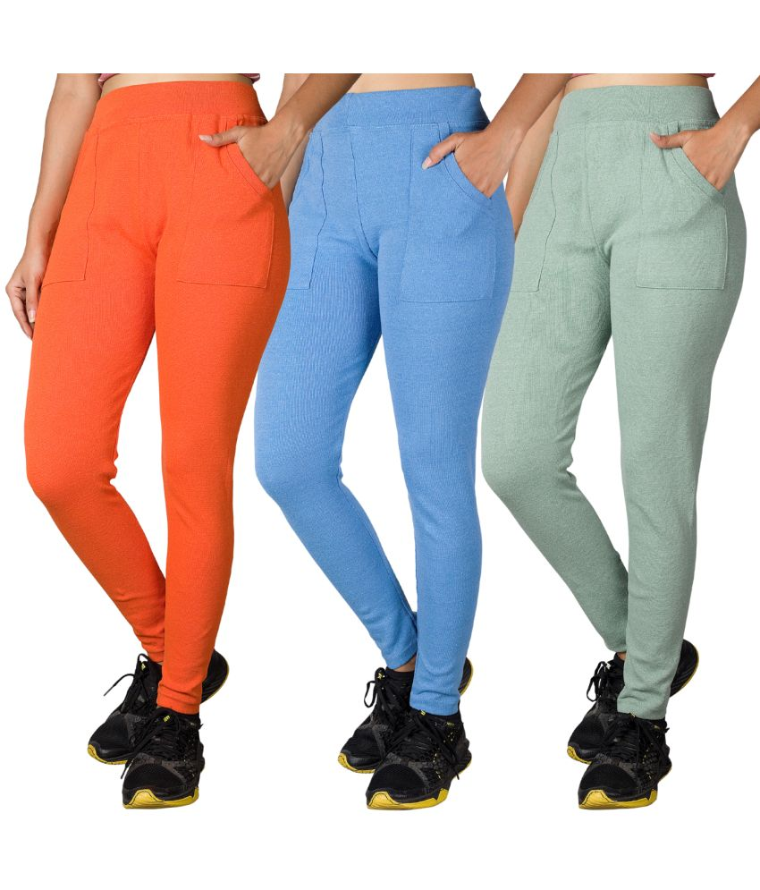     			KARARO JEGGINGS - Cotton Blend Skinny Fit Orange Women's Jeggings ( Pack of 3 )