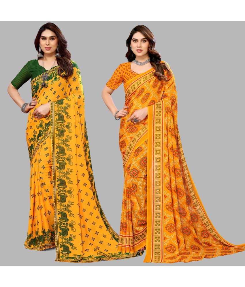     			Kashvi Sarees Georgette Printed Saree With Blouse Piece - Multicolour ( Pack of 2 )