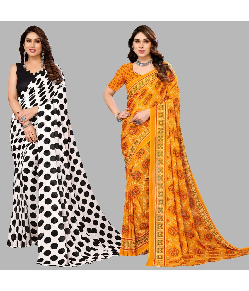     			Kashvi Sarees Georgette Printed Saree With Blouse Piece - Multicolour ( Pack of 2 )