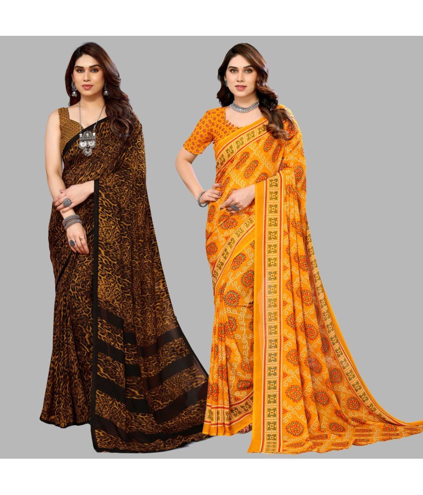     			Kashvi Sarees Georgette Printed Saree With Blouse Piece - Multicolour ( Pack of 2 )