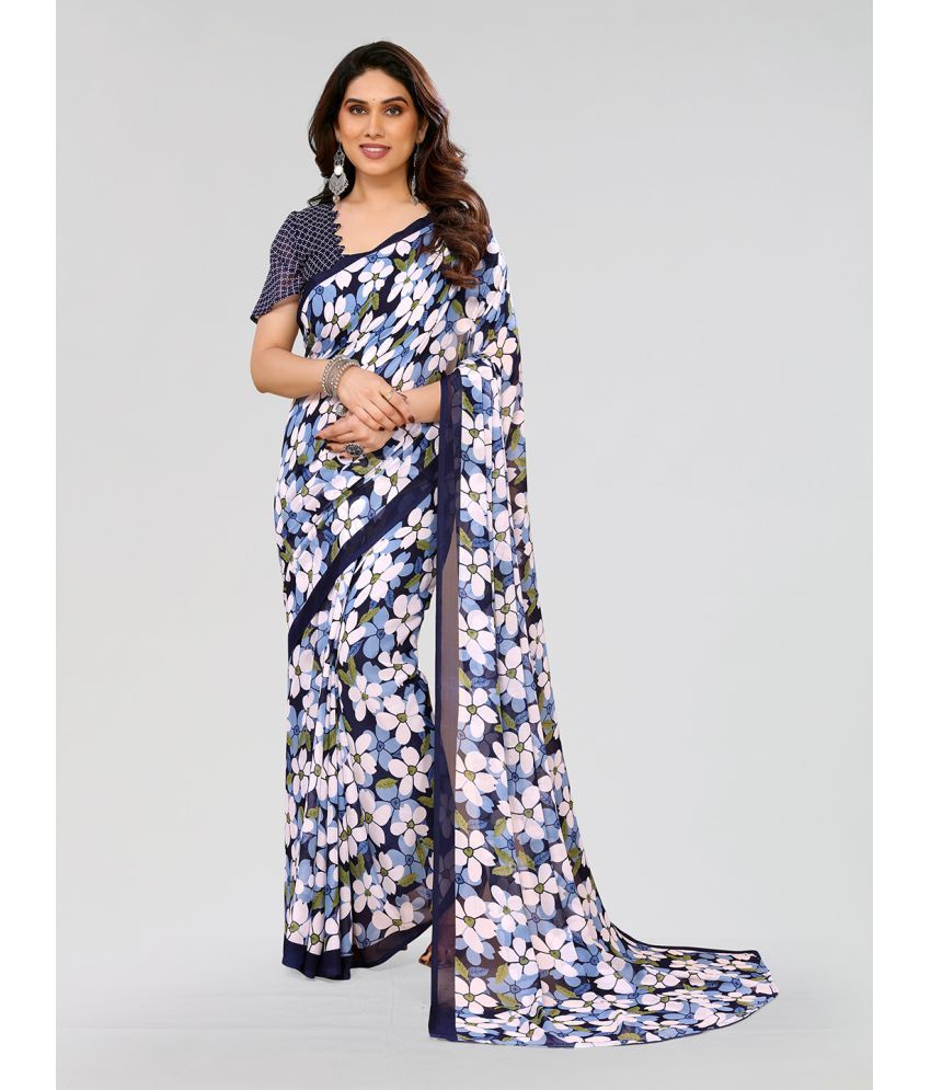     			Kashvi Sarees Georgette Printed Saree With Blouse Piece - Blue ( Pack of 1 )