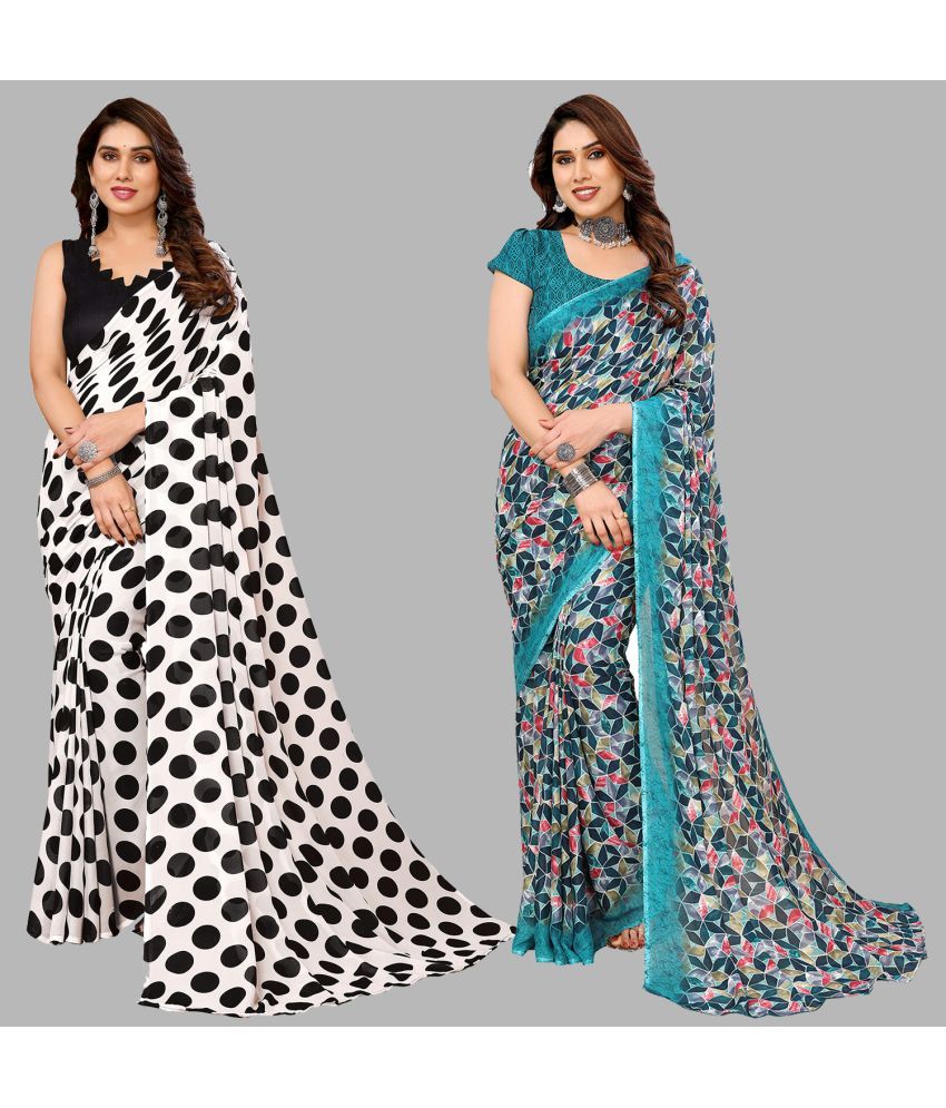     			Kashvi Sarees Georgette Printed Saree With Blouse Piece - Multicolour ( Pack of 2 )