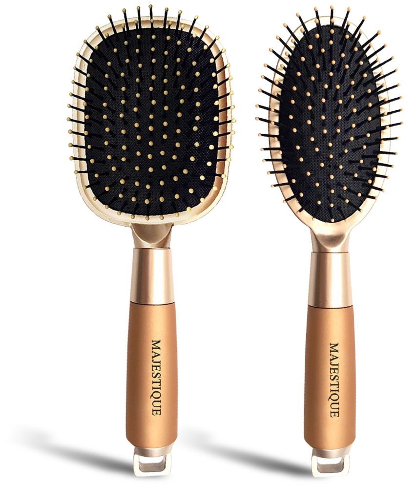     			Majestique Golden Oval Cushion Detangling Brush Friendly Detangling Brush Ultra-Soft Tipped - 2 Pcs