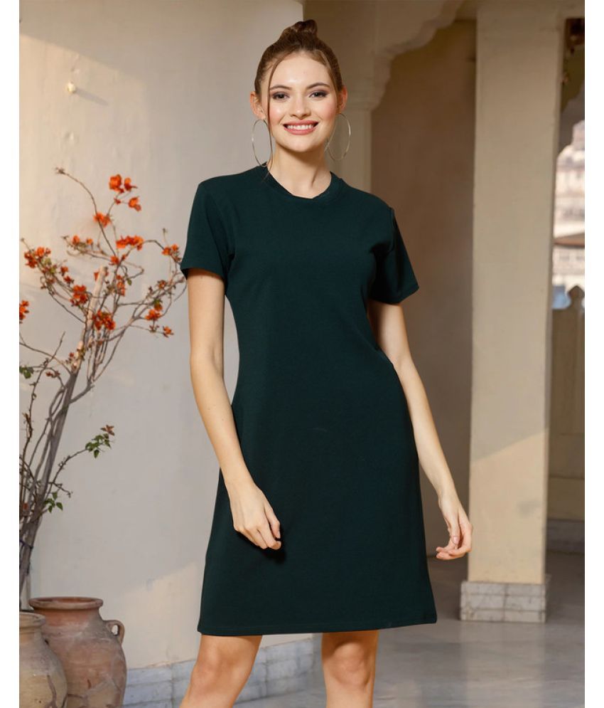     			MISS AYSE Cotton Blend Solid Above Knee Women's Fit & Flare Dress - Green ( Pack of 1 )