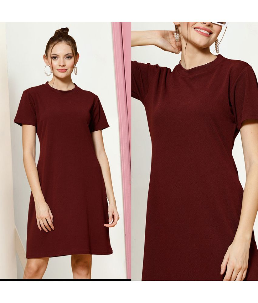     			MISS AYSE Cotton Blend Solid Above Knee Women's Fit & Flare Dress - Maroon ( Pack of 1 )