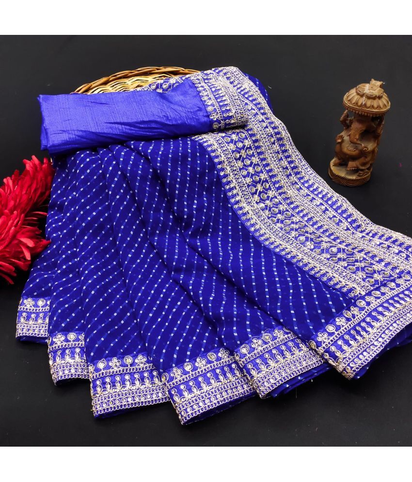     			Poshvariety Georgette Embroidered Saree With Blouse Piece - Blue ( Pack of 1 )