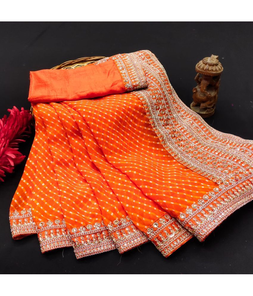     			Poshvariety Georgette Embroidered Saree With Blouse Piece - Orange ( Pack of 1 )