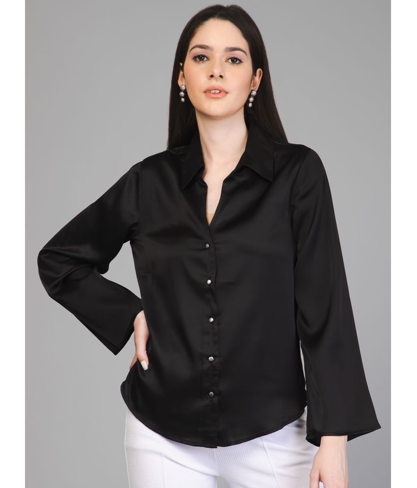     			Purys Black Satin Women's Shirt Style Top ( Pack of 1 )