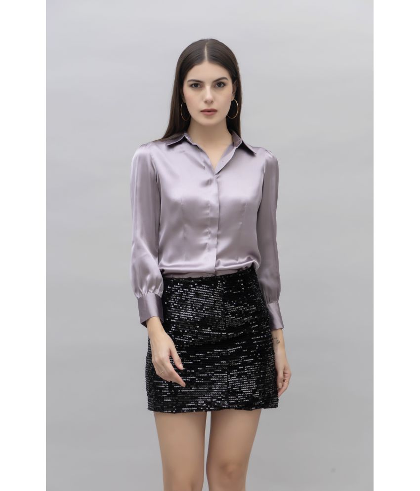     			Purys Purple Satin Women's Shirt Style Top ( Pack of 1 )