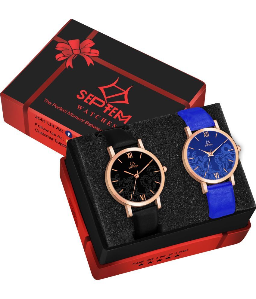     			Septem Blue Leather Analog Womens Watch