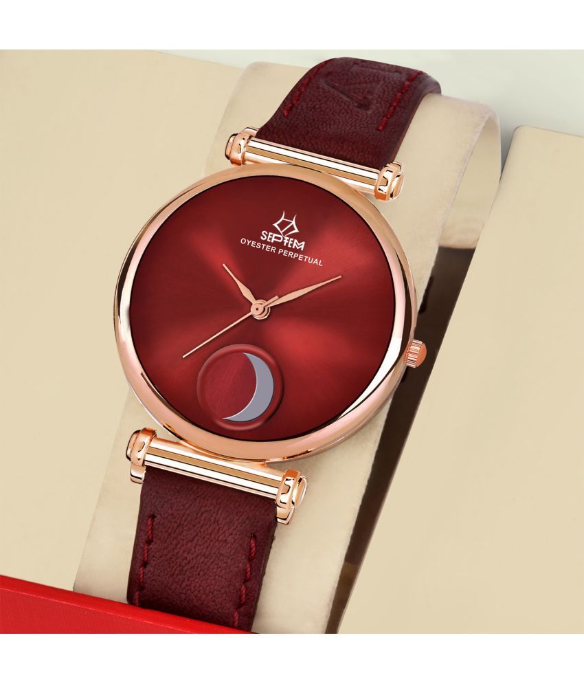     			Septem Red Leather Analog Womens Watch