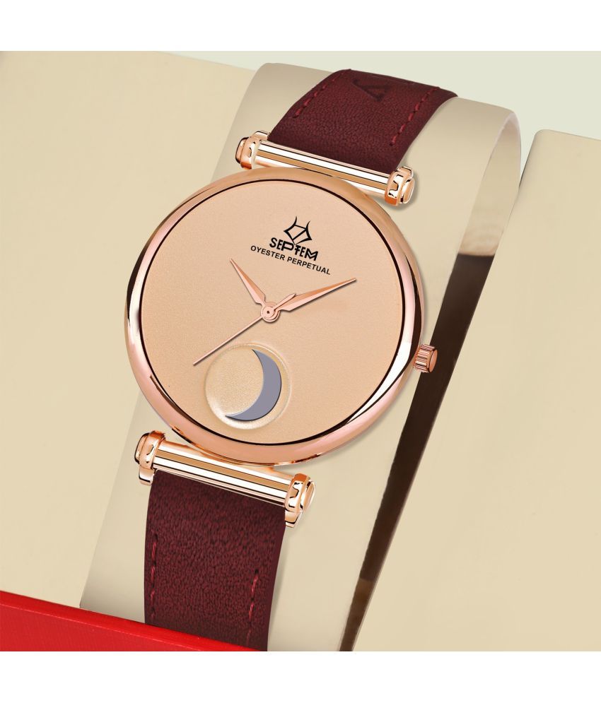     			Septem Red Leather Analog Womens Watch